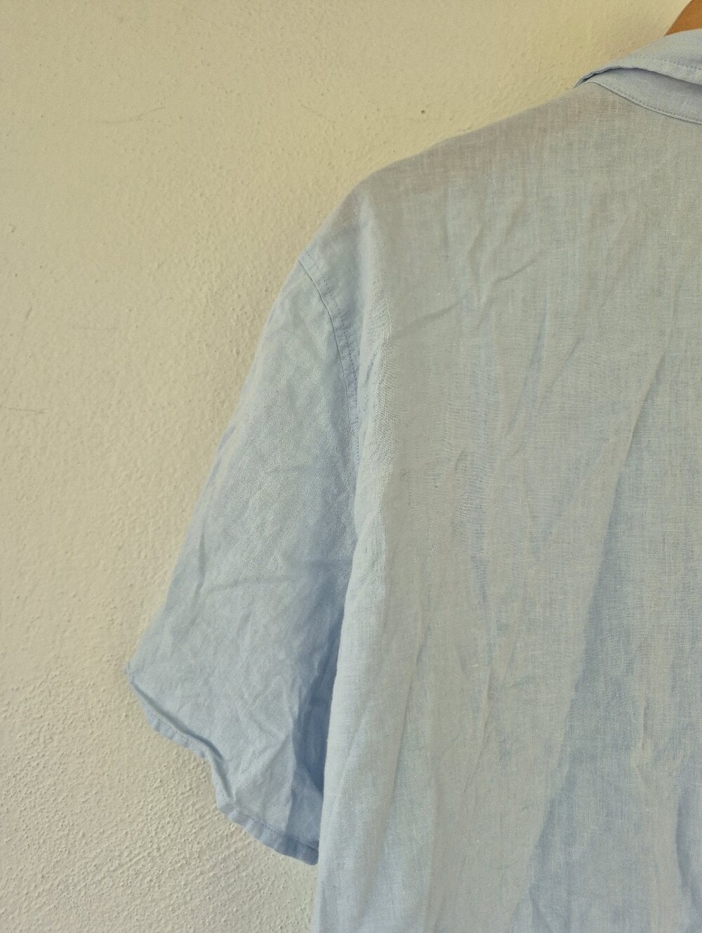 Aritzia Wilfred Free Linen Blend Short Sleeve Blouse Large Light Blue - Picture 6 of 8